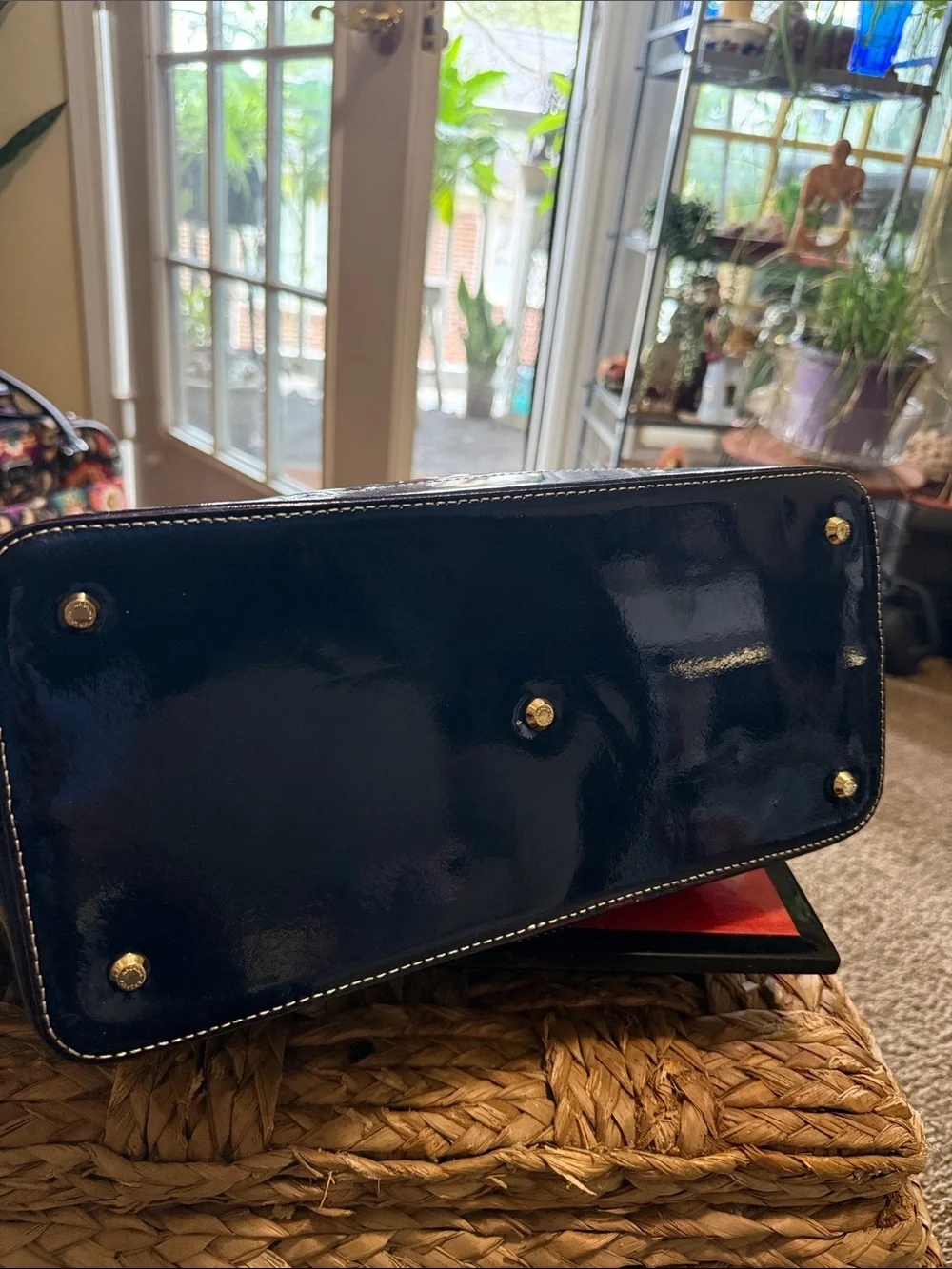Arcadia Glossy Patent Satchel in Deep Navy